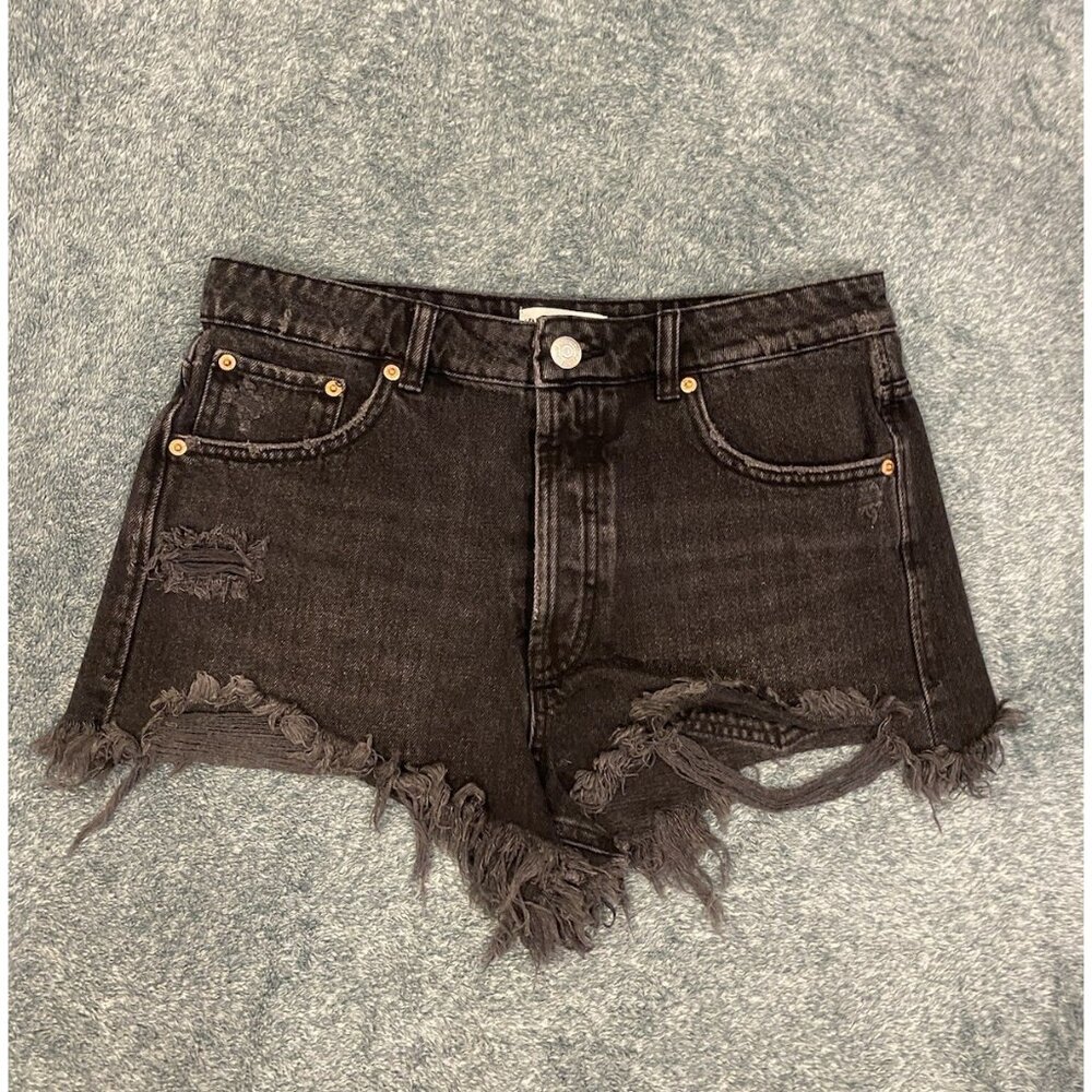 Zara Women's Size 6 Cut Off Denim Jean Shorts Washed Black High Rise